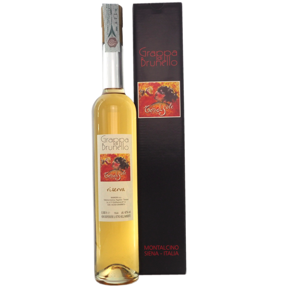 Grappa-italien-toscana-montalcino-sangiovese-grappa-di-brunello-riserva-terralsole-50cl-42%-vinogvelsmag Terralsole Grappa Brunello Riserva - Billede 1