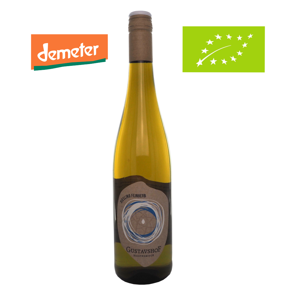 Hvidvin-tyskland-rheinhessen-riesling-feinherb-2021-gustavshof-demeter-oeko-10,5%-75cl-vinogvelsmag Gustavshof Riesling Feinherb Bio - Billede 1