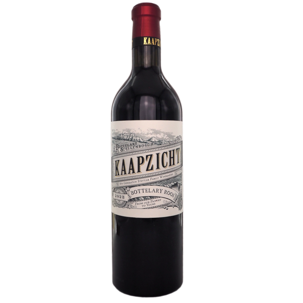 Roedvin-sydafrika-stellenbosch-shiraz-merlot-cabernet-sauvignon-cabernet-franc-malbec-petit-verdot-Kaapzicht-bottelary-rooi-estate-blend-2023-14%-75cl-vinogvelsmag Kaapzicht Bottelary Rooi Estate Blend 2023 - Billede 1